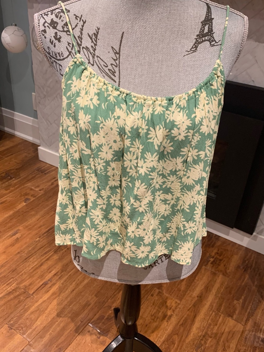 Light Green Floral Spaghetti-Strap Cami